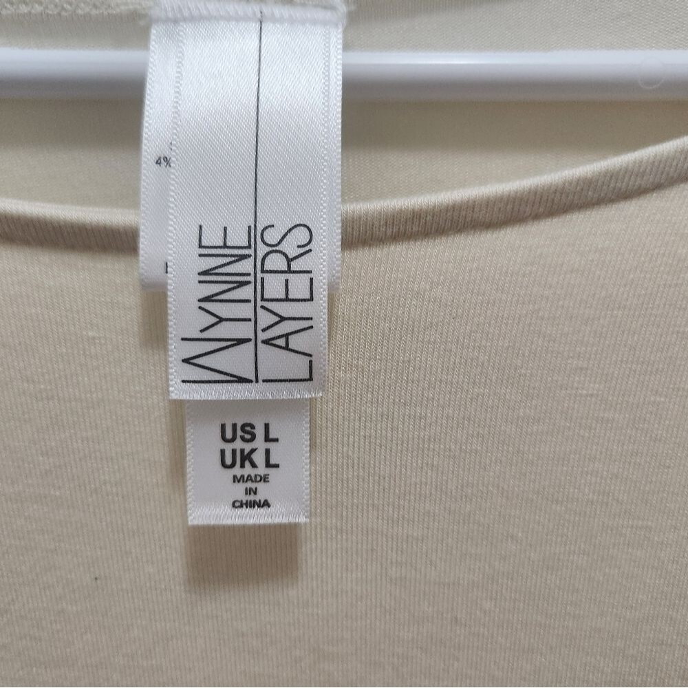 WYNNELAYERS Chic Cream Women's Top Assymetrical Hem Dolman Sleeves Size Large - Picture 2 of 5